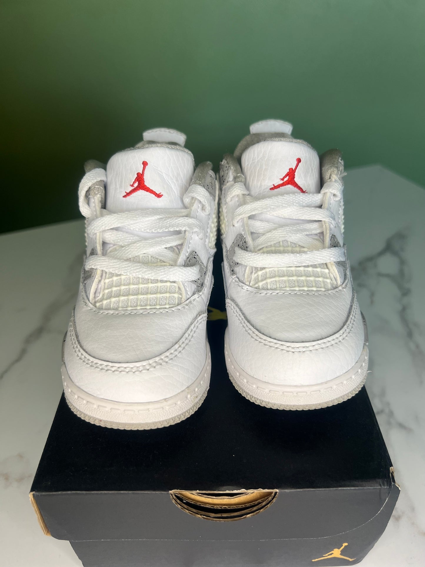 Jordan 4 Retro (TD) White & Gray Sneakers 7C