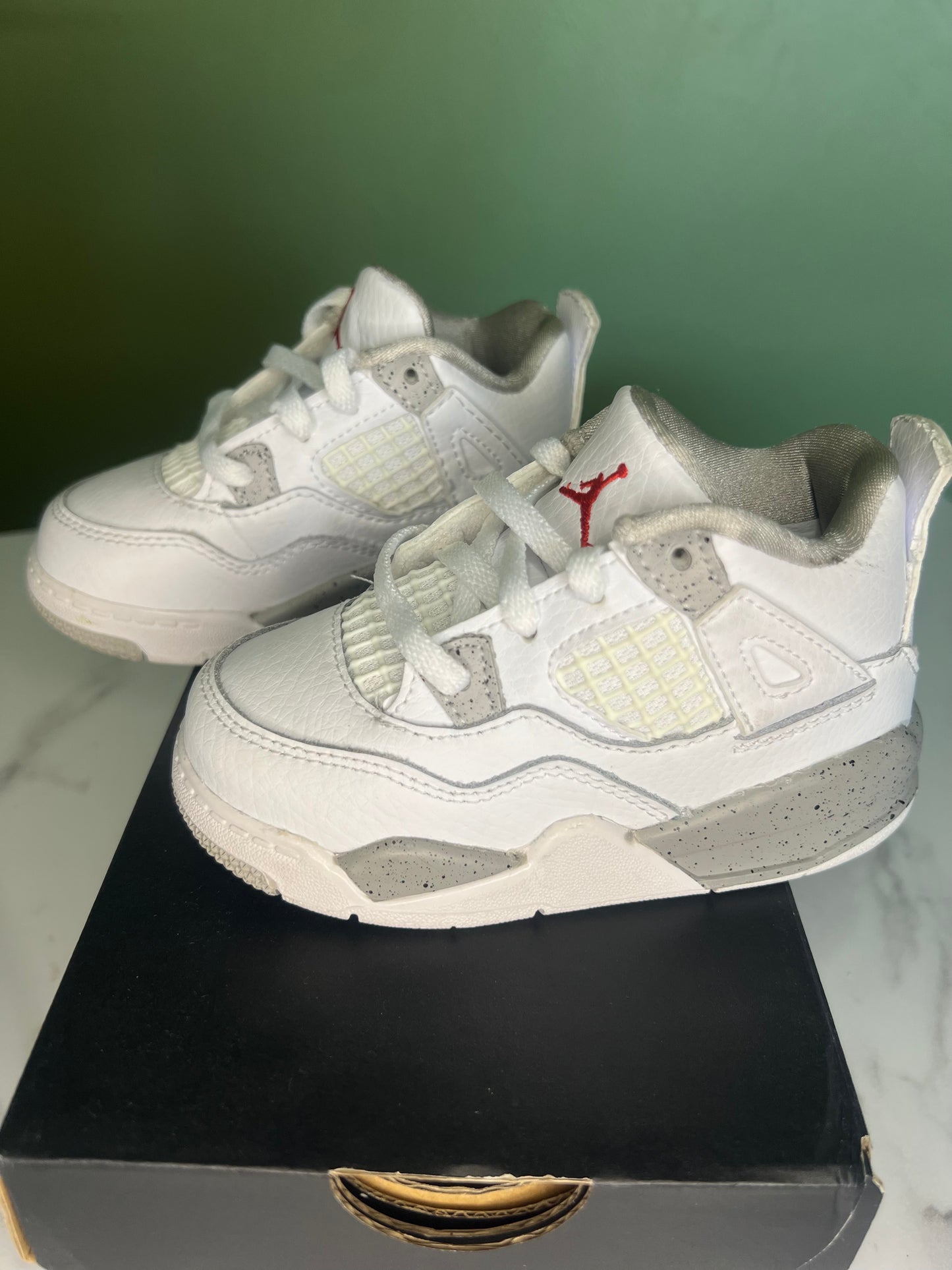 Jordan 4 Retro (TD) White & Gray Sneakers 7C