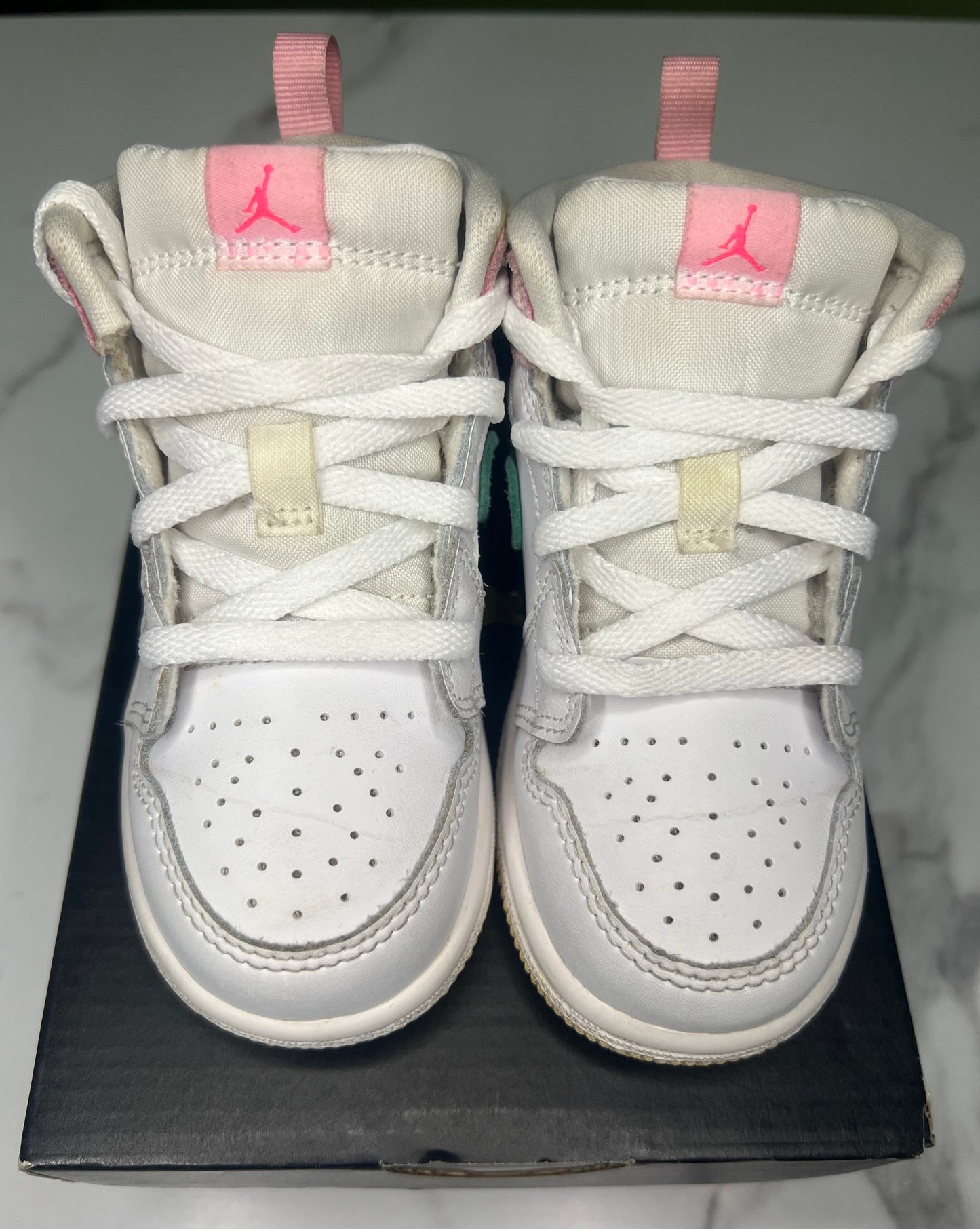 Jordan 1 Mid (TD) Pink Green Yellow Sneakers 8C