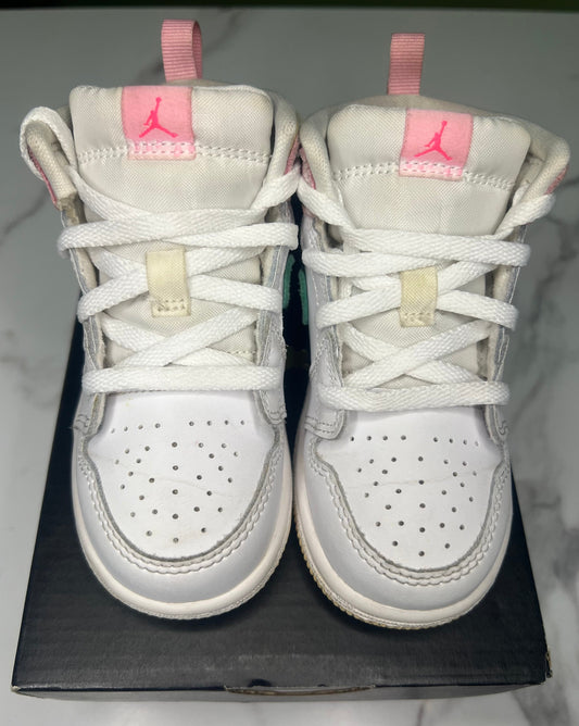 Jordan 1 Mid (TD) Pink Green Yellow Sneakers 8C