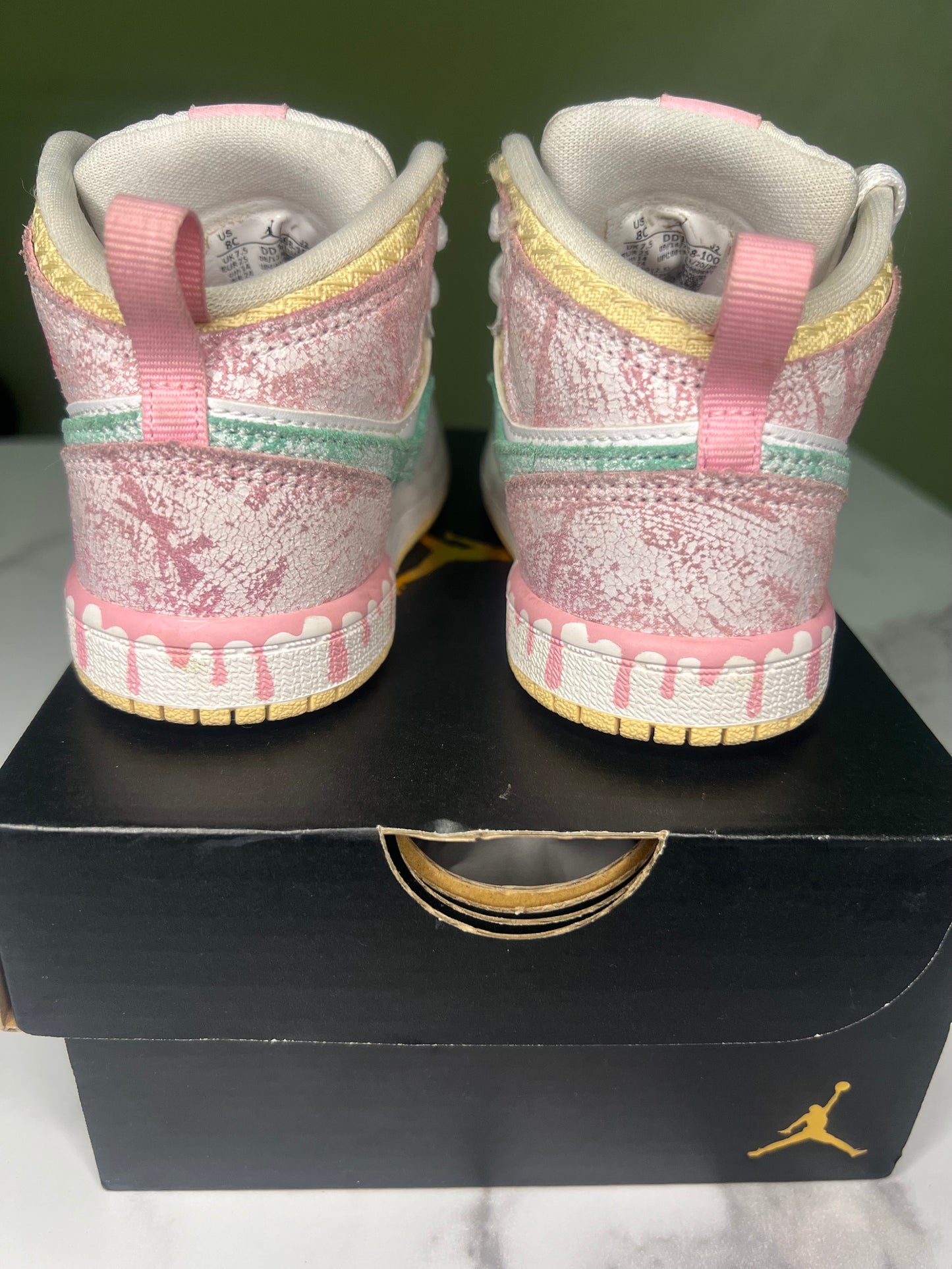 Jordan 1 Mid (TD) Pink Green Yellow Sneakers 8C