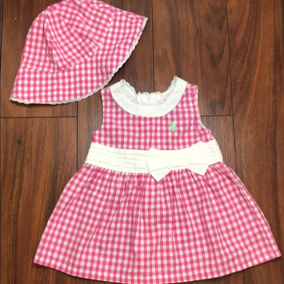 Polo Plaid Dress and Hat Pink and White