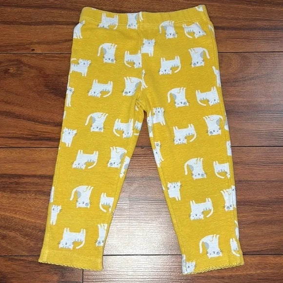 Carter’s Grey and Yellow Onesie Bodysuit and Cat Leggings Outfit Set