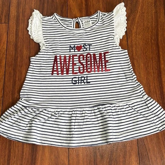 Carter’s Navy Blue Red & White Most Awesome Girl Ruffle Shirt