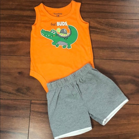 Garanmials Orange Grey Tank Bodysuit Shorts "Best Buds" Outfit