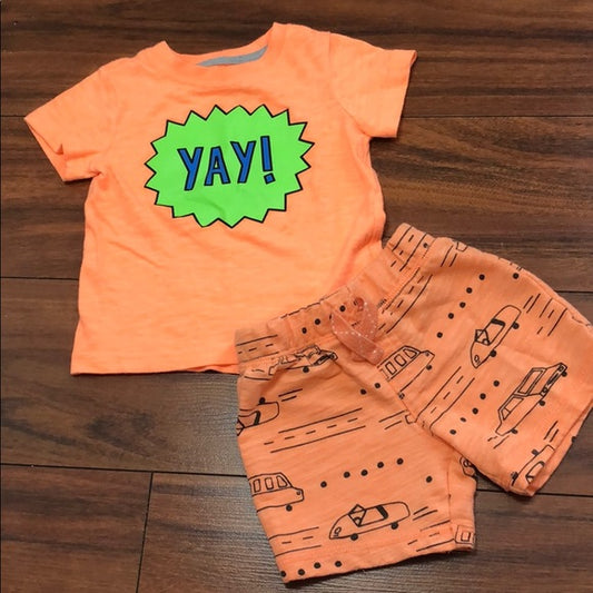 Okie Dokie Orange Neon Green 'YAY' Shirt and Shorts Outfit