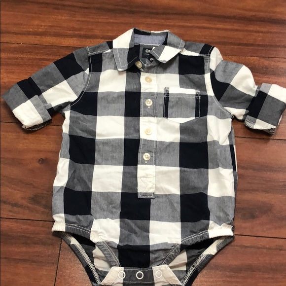 OshKosh B'Gosh Black White Plaid Button Down Bodysuit