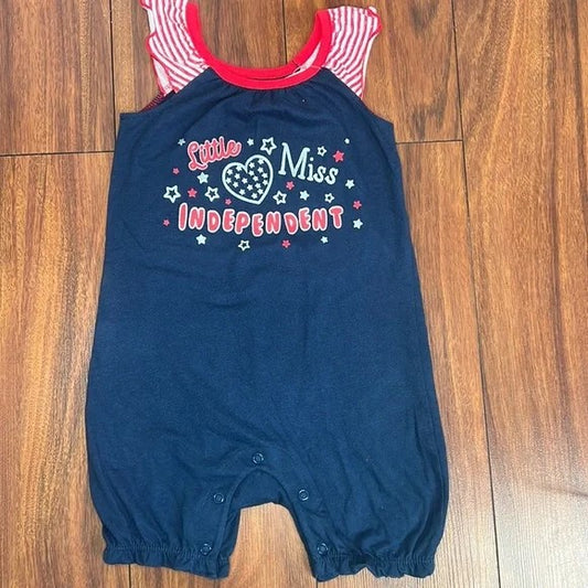 Patriotic Red White Blue Little Miss Independent Romper