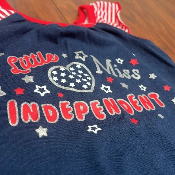 Patriotic Red White Blue Little Miss Independent Romper