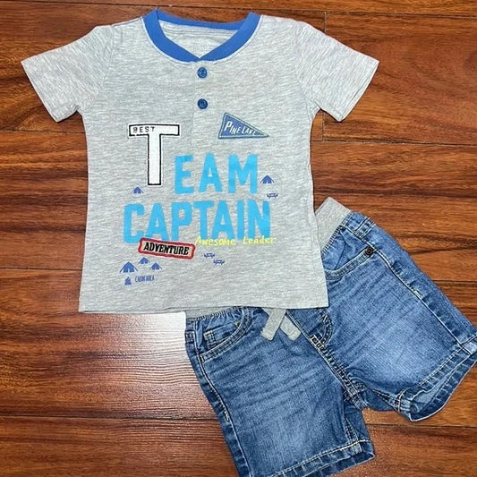 Team Captain Blue Grey Shirt Short Outfit
